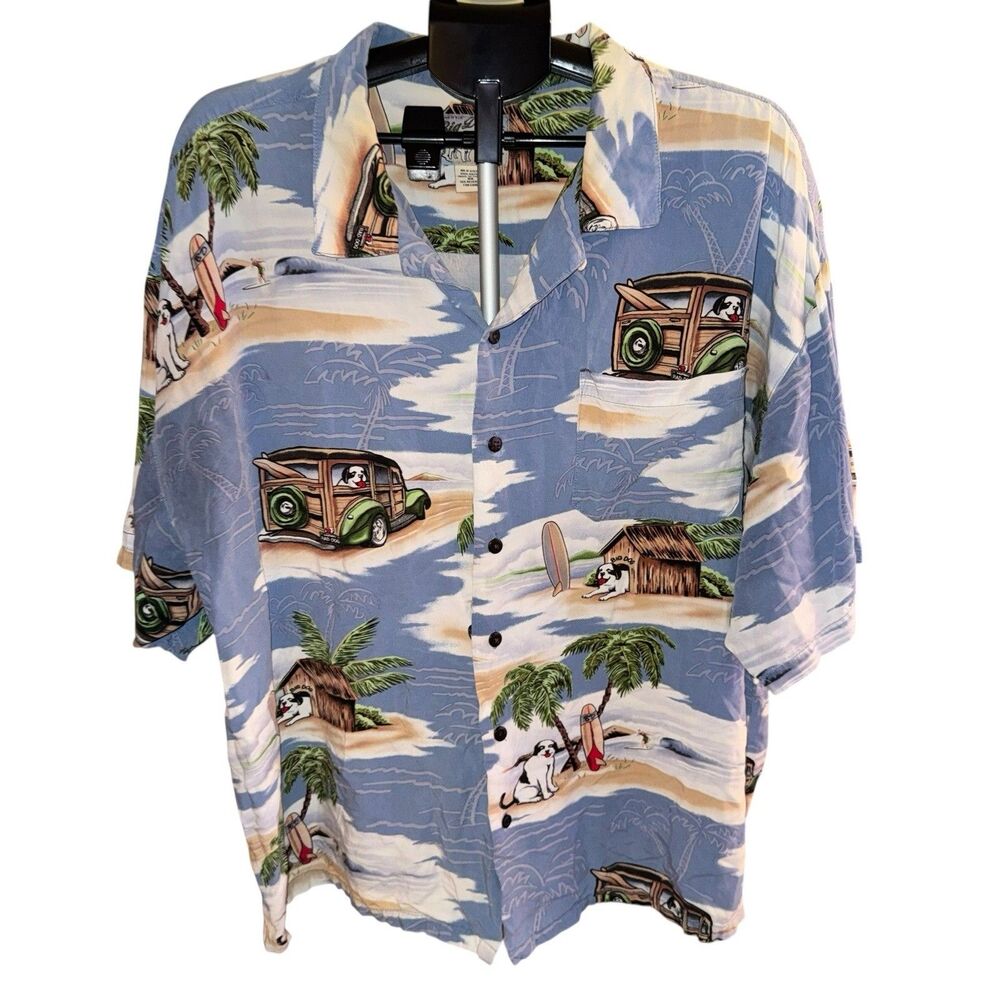 Vtg Big Dogs Button Front Hawaiian Shirt Surf Dog Tropical Beach USA Size 3XL
